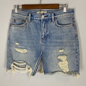 We The Free Mini Skirt Distressed Denim Button Fly Size 26